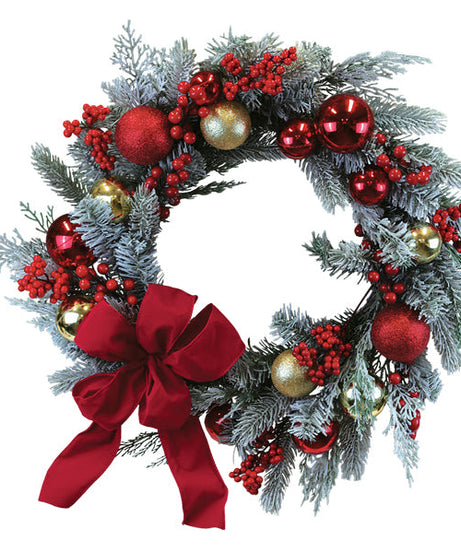 24" Holiday Splendor Red And Gold Aspen Wreath