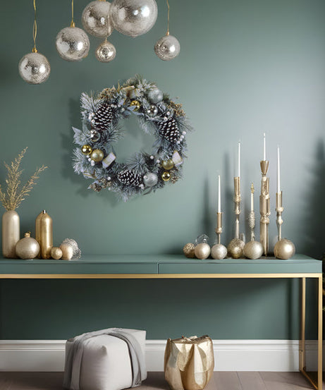 24" Silver & Gold Frosted Fir Wreath