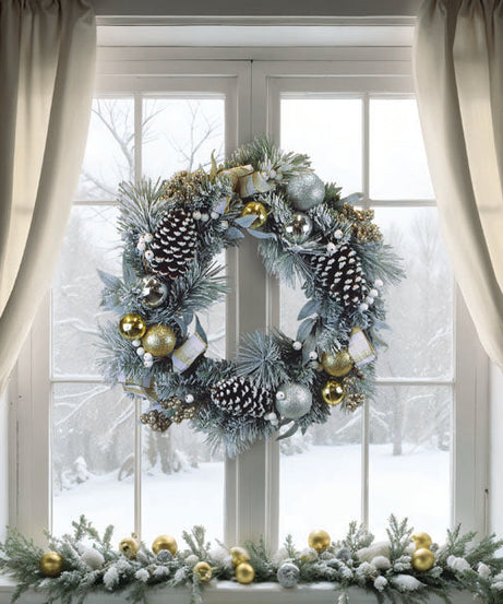 24" Silver & Gold Frosted Fir Wreath