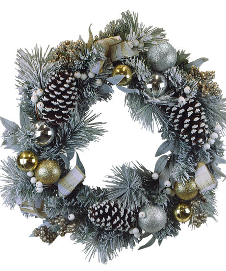 24" Silver & Gold Frosted Fir Wreath