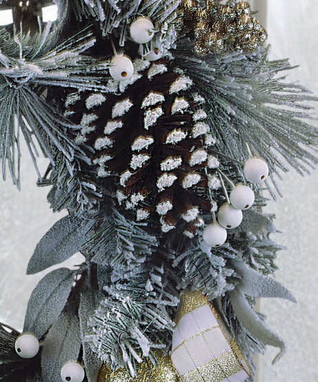 24" Silver & Gold Frosted Fir Wreath