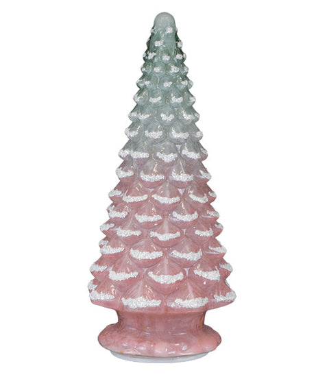 14" Lit Pink Glass Tabletop Tree