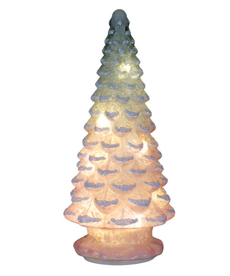 14" Lit Pink Glass Tabletop Tree
