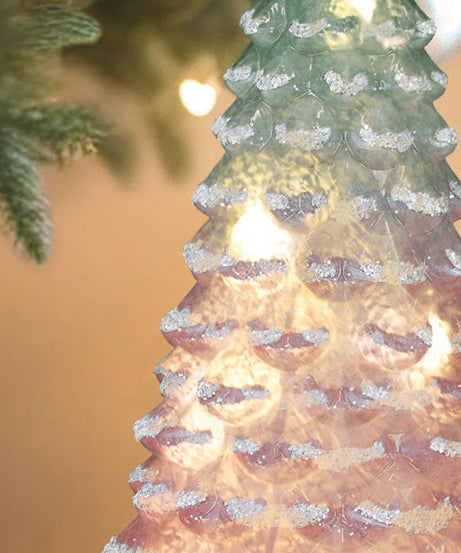 14" Lit Pink Glass Tabletop Tree