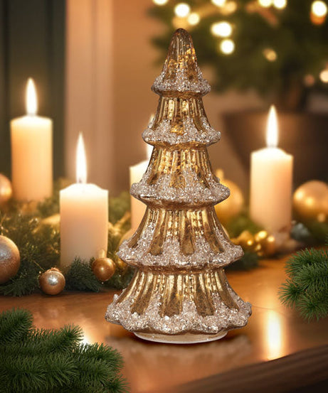 12" Lit Gold Mercury Glass Tabletop Tree