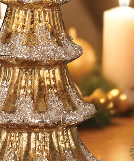 12" Lit Gold Mercury Glass Tabletop Tree