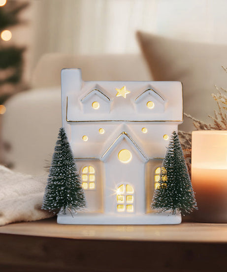 Lit Ceramic House With Trees