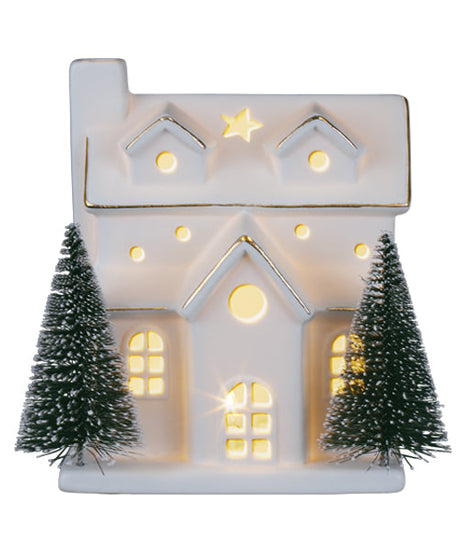 Lit Ceramic House With Trees
