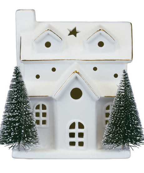 Lit Ceramic House With Trees