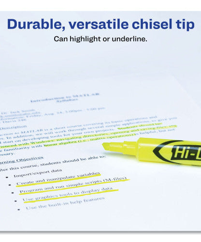 Avery HI-LITER Desk-Style Highlighters, Fluorescent Yellow Ink, Chisel Tip, Yellow/Black Barrel, Dozen (24000) - Grazingbelles