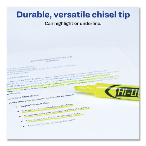 Avery HI-LITER Desk-Style Highlighters, Fluorescent Yellow Ink, Chisel Tip, Yellow/Black Barrel, Dozen (24000) - Grazingbelles