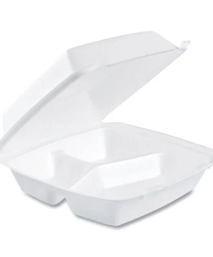 Dart Foam Hinged Lid Containers, 3-Compartment, 8.38 x 7.78 x 3.25, 200/Carton (85HT3R) - Grazingbelles