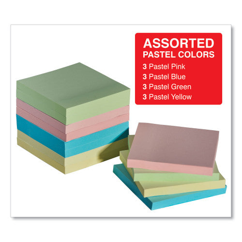 Universal Self-Stick Note Pads, 3" x 3", Assorted Pastel Colors, 100 Sheets/Pad, 12 Pads/Pack (UNV35669) - Grazingbelles
