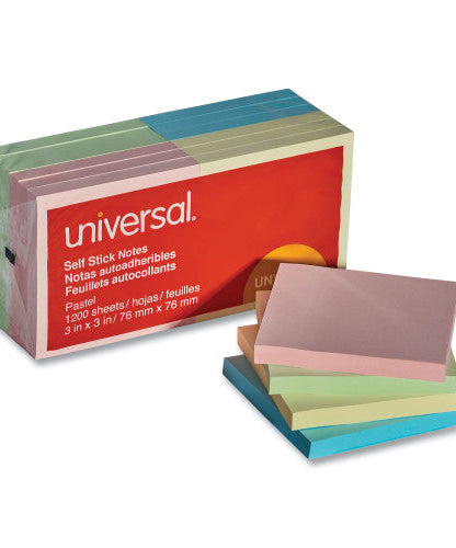 Universal Self-Stick Note Pads, 3" x 3", Assorted Pastel Colors, 100 Sheets/Pad, 12 Pads/Pack (UNV35669) - Grazingbelles