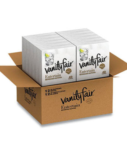 Vanity Fair Entertain Beverage Napkins, 2-Ply, 9.8 x 9.8, White, 40/Pack, 12 Packs/Carton (35134) - Grazingbelles