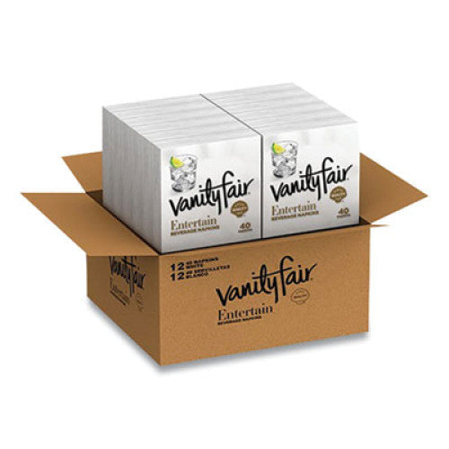 Vanity Fair Entertain Beverage Napkins, 2-Ply, 9.8 x 9.8, White, 40/Pack, 12 Packs/Carton (35134) - Grazingbelles