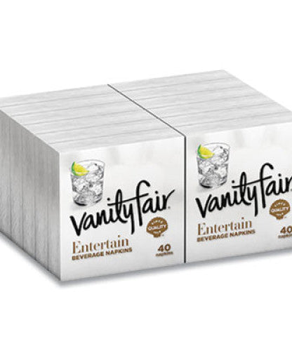 Vanity Fair Entertain Beverage Napkins, 2-Ply, 9.8 x 9.8, White, 40/Pack, 12 Packs/Carton (35134) - Grazingbelles