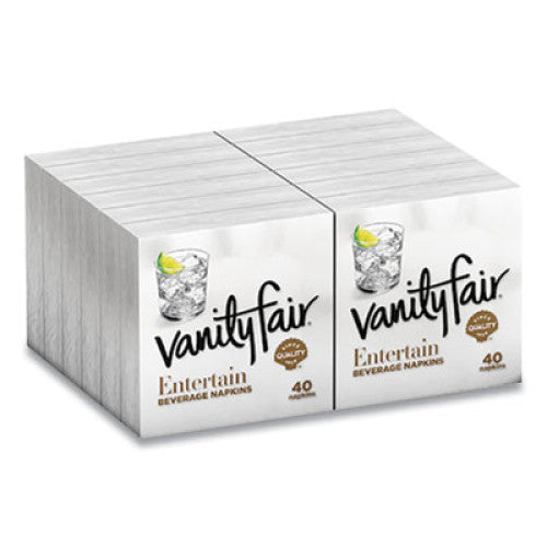Vanity Fair Entertain Beverage Napkins, 2-Ply, 9.8 x 9.8, White, 40/Pack, 12 Packs/Carton (35134) - Grazingbelles
