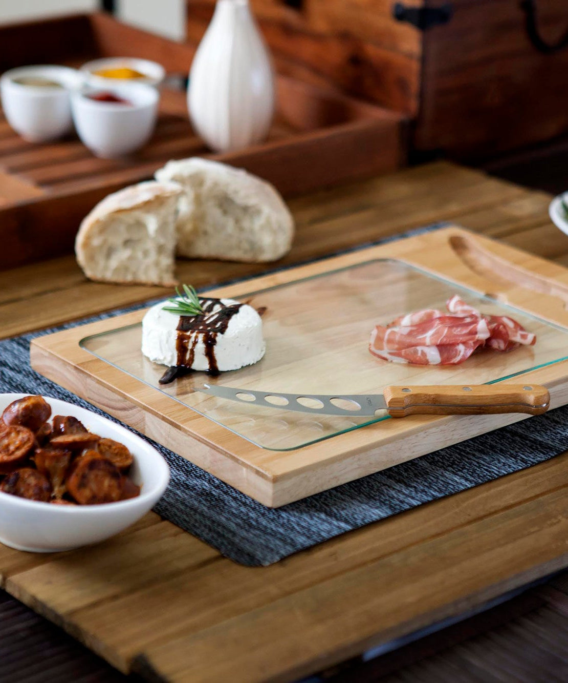 Icon Glass Top Cutting Board & Knife Set