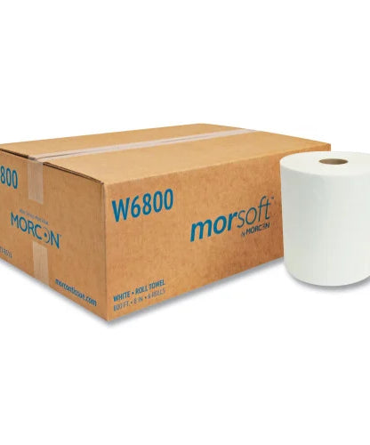 Morcon Paper Morsoft Universal Roll Towels, 1-Ply, 8" x 800 ft, White, 6 Rolls/Carton (W6800) - Grazingbelles