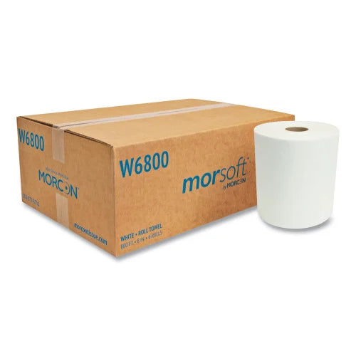 Morcon Paper Morsoft Universal Roll Towels, 1-Ply, 8" x 800 ft, White, 6 Rolls/Carton (W6800) - Grazingbelles