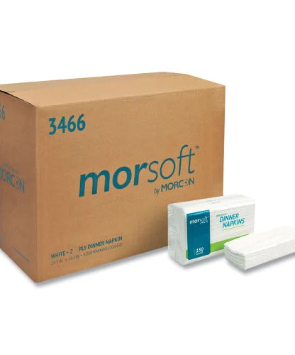 Morcon Paper Morsoft Dinner Napkins, 2-Ply, 14.5 x 16.5, White, 3,000/Carton (3466) - Grazingbelles