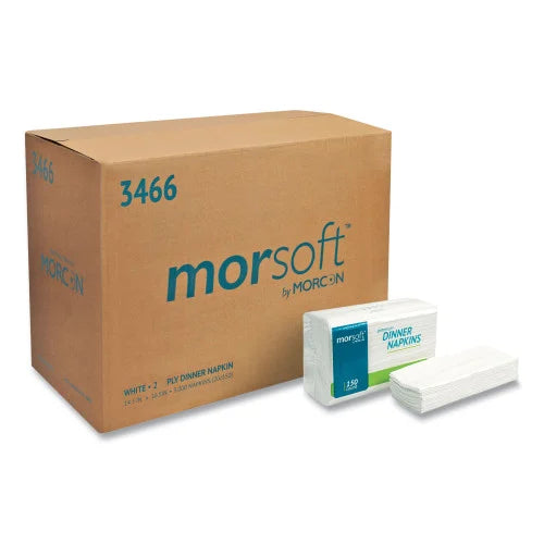 Morcon Paper Morsoft Dinner Napkins, 2-Ply, 14.5 x 16.5, White, 3,000/Carton (3466) - Grazingbelles