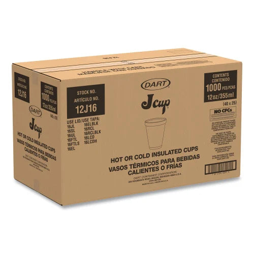 Dart Foam Drink Cups, 12 oz, Squat, White, 1,000/Carton (12J16) - Grazingbelles