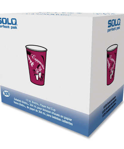 SOLO Paper Hot Drink Cups in Bistro Design, 12 oz, Maroon, 300/Carton (OF12BI0041) - Grazingbelles