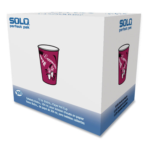 SOLO Paper Hot Drink Cups in Bistro Design, 12 oz, Maroon, 300/Carton (OF12BI0041) - Grazingbelles