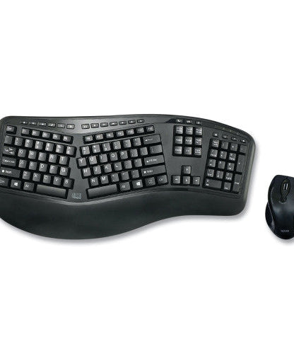 Adesso WKB1500GB Wireless Ergonomic Keyboard and Mouse, 2.4 GHz Frequency/30 ft Wireless Range, Black