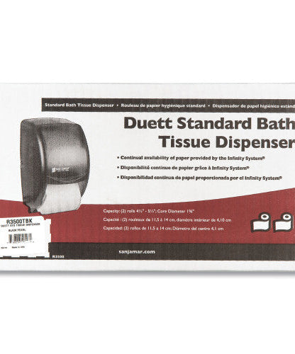 San Jamar Duett Standard Bath Tissue Dispenser, 2 Roll, 7.5 x 7 x 12.75, Black Pearl (R3500TBK)