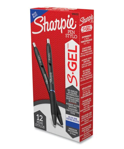 Sharpie S-Gel High-Performance Gel Pen, Retractable, Medium 0.7 mm, Blue Ink, Black Barrel, Dozen (2096152)