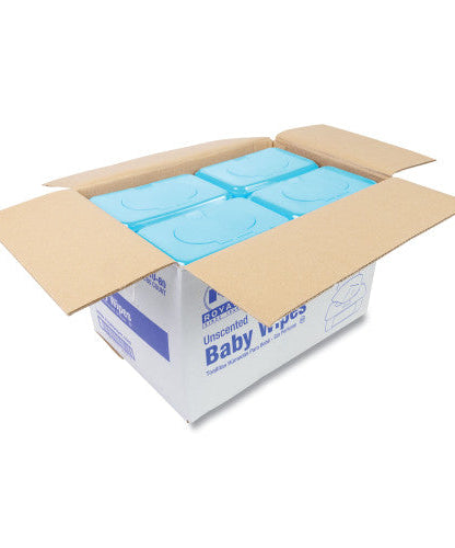 AmerCareRoyal Baby Wipes Tub, Unscented, White, 80/Tub, 12 Tubs/Carton (RPBWU80)