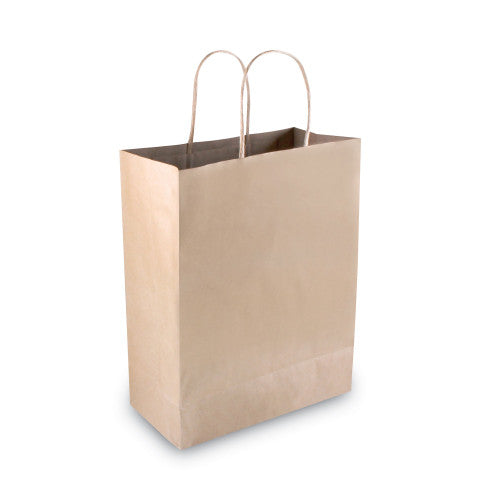 Premium Shopping Bag, Natural Twisted-Paper Handles, 10" x 4.5" x 13", Brown, 50/Box (091565) - Grazingbelles
