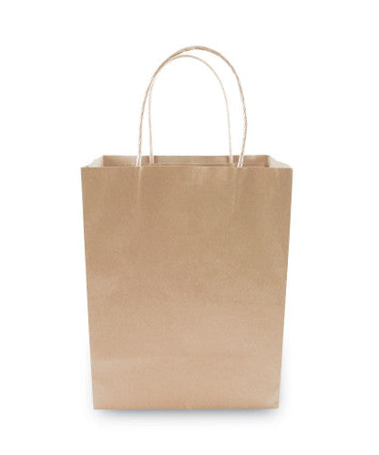 Premium Shopping Bag, Natural Twisted-Paper Handles, 8" x 4" x 10.25", Brown, 50/Box (098375)