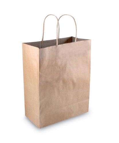 Premium Shopping Bag, Natural Twisted-Paper Handles, 8" x 4" x 10.25", Brown, 50/Box (098375)