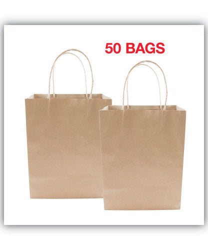 Premium Shopping Bag, Natural Twisted-Paper Handles, 8" x 4" x 10.25", Brown, 50/Box (098375)