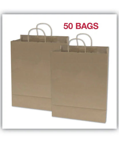 Premium Shopping Bag, Natural Twisted-Paper Handles, 12" x 6.5" x 17", Brown, 50/Box (091566)