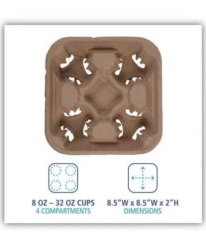 Boardwalk® Cup Tray, 8-32 oz, Four Cups, 300/Carton (BWK4CUPCARRIER)