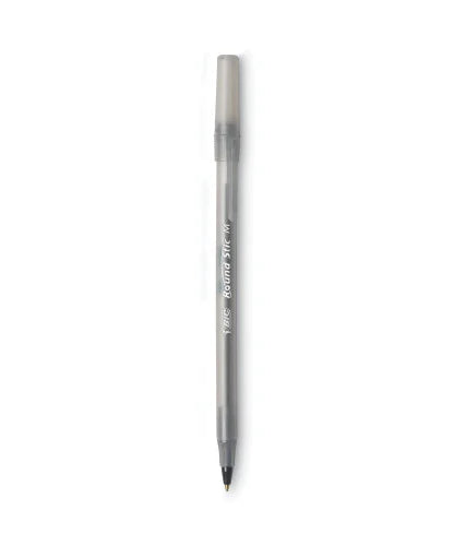 BIC Round Stic Xtra Life Ballpoint Pen, Stick, Medium 1 mm, Black Ink, Translucent Black Barrel, Dozen (GSM11BK)