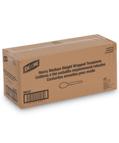 Dixie Individually Wrapped Mediumweight Polystyrene Cutlery, Teaspoons, White, 1,000/Carton (TM23C7)