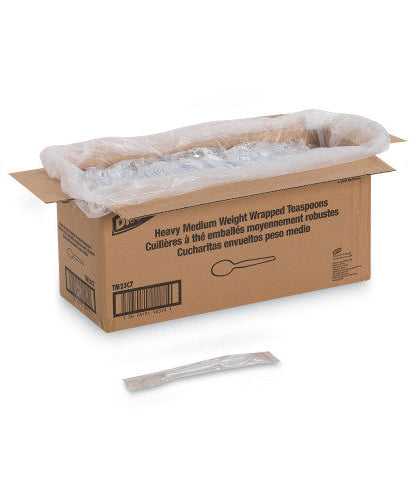 Dixie Individually Wrapped Mediumweight Polystyrene Cutlery, Teaspoons, White, 1,000/Carton (TM23C7)