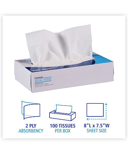 Boardwalk® Facial Tissues, 2-Ply, 100 Tissue Box, 30 Boxes (BWK6500B)