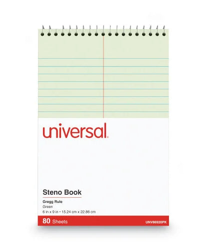 Universal Steno Pads, Gregg Rule, Red Cover, 80 Green-Tint 6 x 9 Sheets, 6/Pack (UNV86920PK) - Grazingbelles