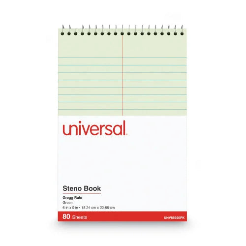 Universal Steno Pads, Gregg Rule, Red Cover, 80 Green-Tint 6 x 9 Sheets, 6/Pack (UNV86920PK) - Grazingbelles