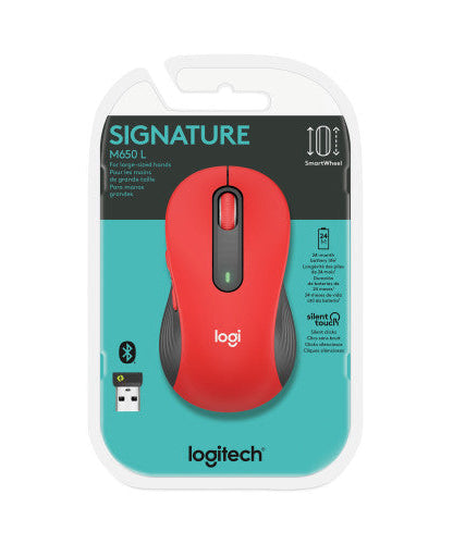 Logitech Signature M650 Wireless Mouse, Large, 2.4 GHz Frequency, 33 ft Wireless Range, Right Hand Use, Red (910006358) - Grazingbelles