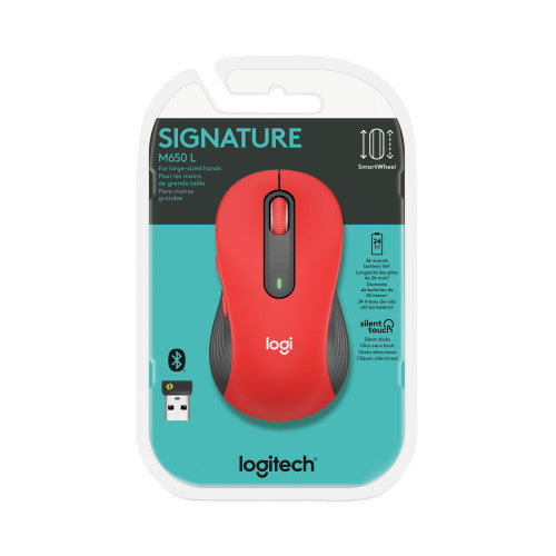 Logitech Signature M650 Wireless Mouse, Large, 2.4 GHz Frequency, 33 ft Wireless Range, Right Hand Use, Red (910006358) - Grazingbelles