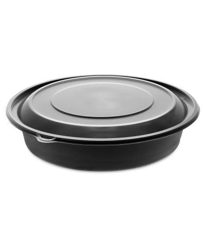 Pactiv EarthChoice MealMaster Container with Lid, 48 oz, 10.13" Diameter x 2.13"h, 1-Compartment, Black/Clear, Plastic, 150/Carton (0CN80948CSTC)