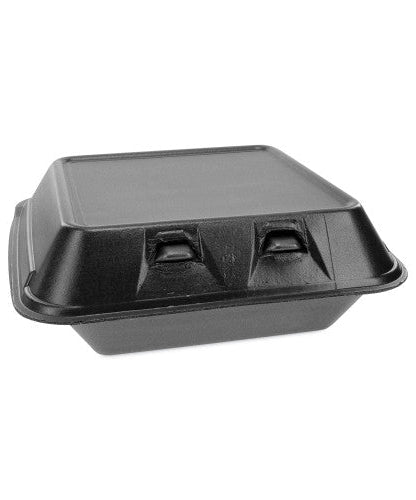Pactiv SmartLock Foam Hinged Lid Container, Medium, 3-Compartment, 8 x 8.5 x 3, Black, 150/Carton (YHLB08030000)